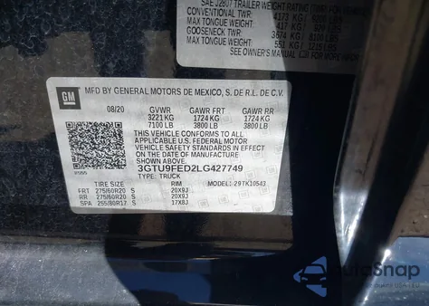 2020 GMC Sierra 1500 4Wd Short Box Denali z USA, uszkodzony, nr VIN 3GTU9FED2LG427749